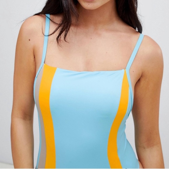 Free Society Blue Striped One Piece Swimsuit.  Size 4. EUC - Picture 7 of 10